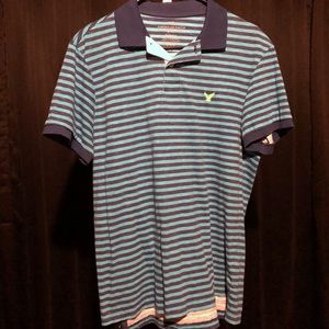 American Eagle Striped Button Up Polo
